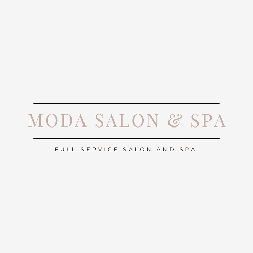 Moda Salon & Spa logo with "Full Service Salon and Spa" tagline in elegant font.